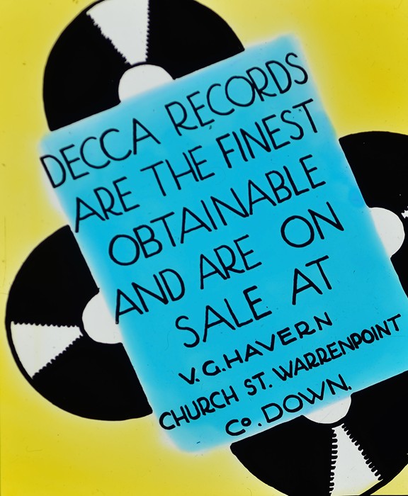 Slides from the Garden Cinema in Warrenpoint advertising local businesses, 1930s. Newry and Mourne Museum Collection